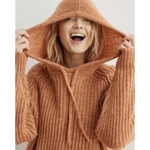 Aerie Size XS Orange Chunky Knit‎ Wool Blend Hooded Pullover Sweater Hoodie